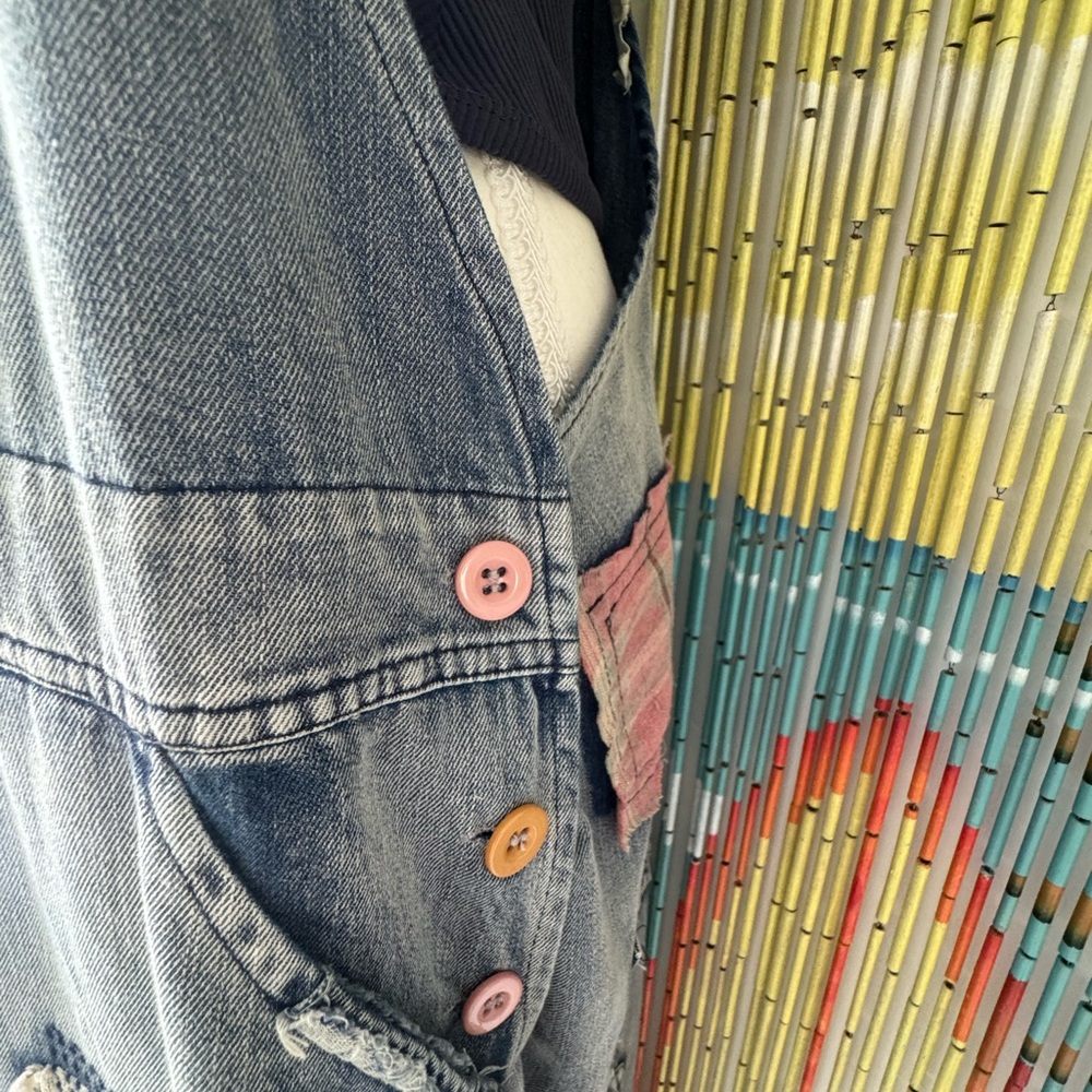 Denim Embroidered Patchwork Overalls Jumpsuit - L… - image 2